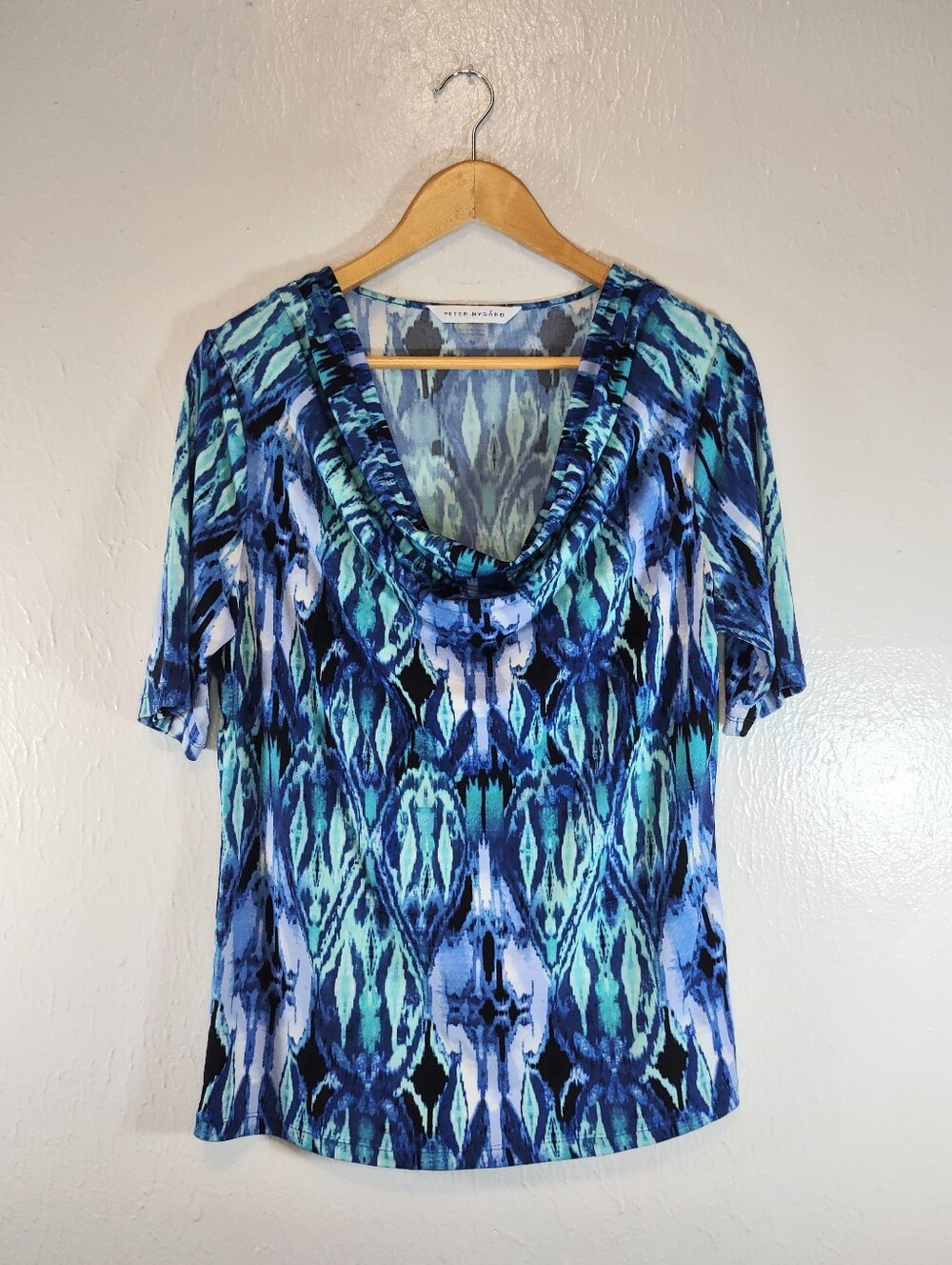 Peter Nygard Women's Size Medium Multi Color 1/2 Sleeve Cowl Neckline Top